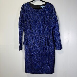 ANTONIO‎ MELANI Royal Blue Long Sleeve Peplum Lace Overlay Party Dress Sz 14